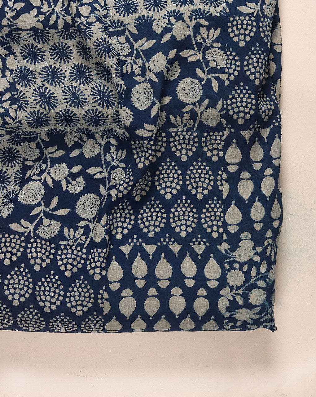 Indigo Hand Block Rayon Fabric ( Width 42 Inch )